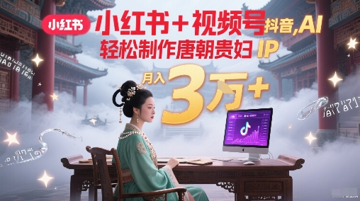 小红书+视频号+抖音，AI轻松制作唐朝贵妇IP，每天30分钟，轻松产出N条，月入3W+K叔网赚资源-网赚项目-副业赚钱-互联网创业-资源整合K叔网赚资源