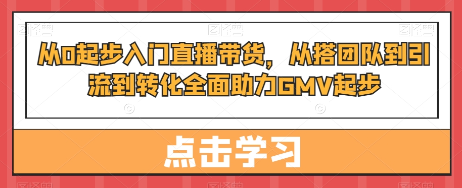 从0起步入门直播带货，​从搭团队到引流到转化全面助力GMV起步K叔网赚资源-网赚项目-副业赚钱-互联网创业-资源整合K叔网赚资源