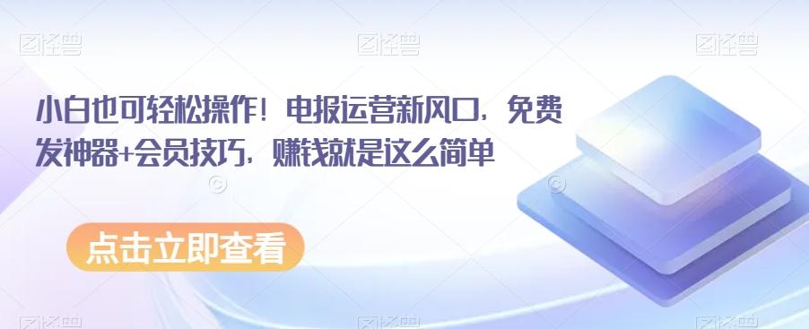小白也可轻松操作！电报运营新风口，免费发神器+会员技巧，赚钱就是这么简单K叔网赚资源-网赚项目-副业赚钱-互联网创业-资源整合K叔网赚资源