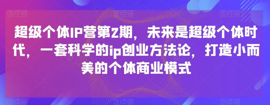 超级个体IP营第2期，未来是超级个体时代，一套科学的ip创业方法论，打造小而美的个体商业模式K叔网赚资源-网赚项目-副业赚钱-互联网创业-资源整合K叔网赚资源