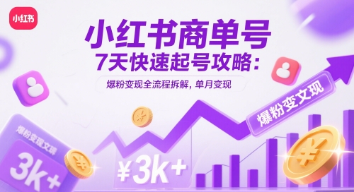 小红书商单号7天快速起号攻略：爆粉变现全流程拆解，单月变现3k+K叔网赚资源-网赚项目-副业赚钱-互联网创业-资源整合K叔网赚资源