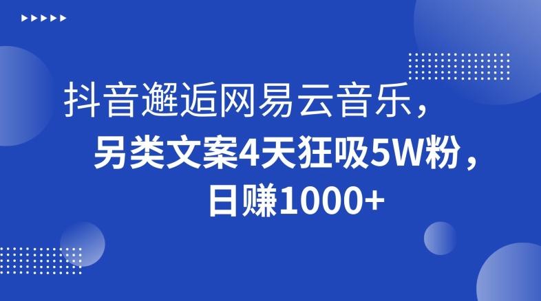 抖音邂逅网易云音乐，另类文案4天狂吸5W粉，日赚1000+【揭秘】K叔网赚资源-网赚项目-副业赚钱-互联网创业-资源整合K叔网赚资源