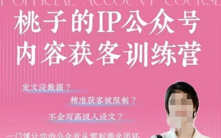 桃子IP公众号内容获客训练营(第3期)，一门让你公众号从0到商业闭环的课程K叔网赚资源-网赚项目-副业赚钱-互联网创业-资源整合K叔网赚资源