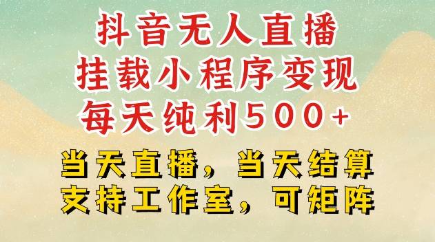 抖音无人直播挂载小程序变现每天纯利500+当天直播，当天结算支持工作室，可矩阵【揭秘】K叔网赚资源-网赚项目-副业赚钱-互联网创业-资源整合K叔网赚资源