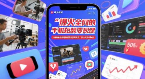 爆火全网的手机短视频变现课，0基础教你拍摄剪辑涨粉运营变现，用一部手机挣钱K叔网赚资源-网赚项目-副业赚钱-互联网创业-资源整合K叔网赚资源