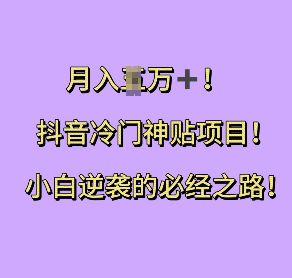 抖音冷门神贴项目，小白逆袭的必经之路，月入过W【揭秘】K叔网赚资源-网赚项目-副业赚钱-互联网创业-资源整合K叔网赚资源