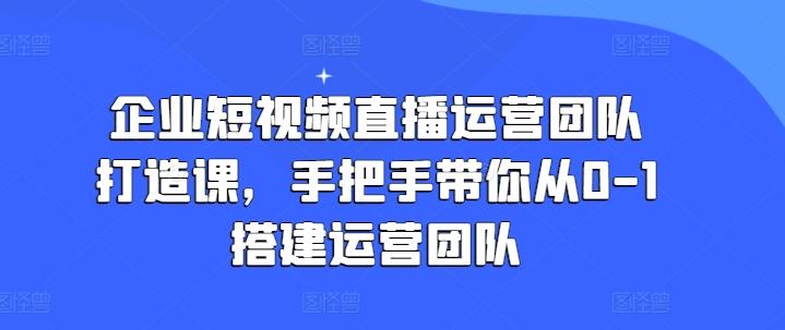 企业短视频直播运营团队打造课，手把手带你从0-1搭建运营团队K叔网赚资源-网赚项目-副业赚钱-互联网创业-资源整合K叔网赚资源