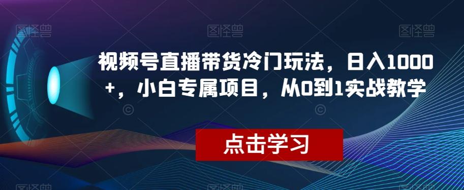 视频号直播带货冷门玩法，日入1000+，小白专属项目，从0到1实战教学【揭秘】K叔网赚资源-网赚项目-副业赚钱-互联网创业-资源整合K叔网赚资源