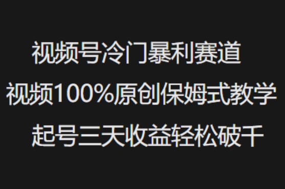 视频号冷门暴利赛道视频100%原创保姆式教学起号三天收益轻松破千K叔网赚资源-网赚项目-副业赚钱-互联网创业-资源整合K叔网赚资源