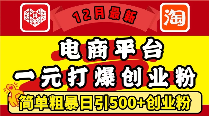 12月最新：电商平台1元打爆创业粉，简单粗暴日引500+精准创业粉，轻松月入过W【揭秘】K叔网赚资源-网赚项目-副业赚钱-互联网创业-资源整合K叔网赚资源