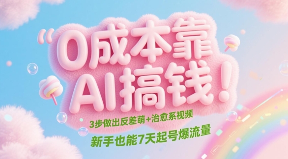 0成本靠AI搞钱！3步做出反差萌+治愈系视频，新手也能7天起号爆流量K叔网赚资源-网赚项目-副业赚钱-互联网创业-资源整合K叔网赚资源