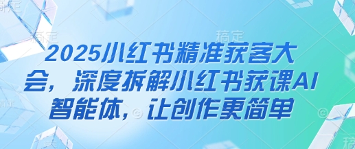 2025小红书精准获客大会，深度拆解小红书获课AI智能体，让创作更简单K叔网赚资源-网赚项目-副业赚钱-互联网创业-资源整合K叔网赚资源