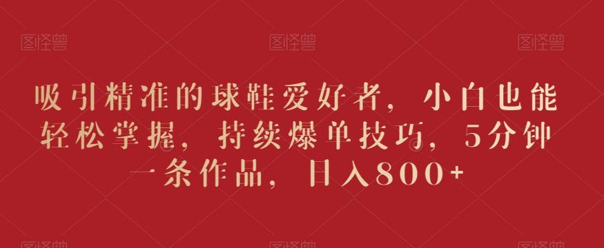 吸引精准的球鞋爱好者，小白也能轻松掌握，持续爆单技巧，5分钟一条作品，日入800+【揭秘】K叔网赚资源-网赚项目-副业赚钱-互联网创业-资源整合K叔网赚资源
