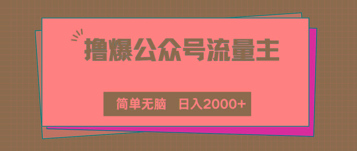 撸爆公众号流量主，简单无脑，单日变现2000+K叔网赚资源-网赚项目-副业赚钱-互联网创业-资源整合K叔网赚资源