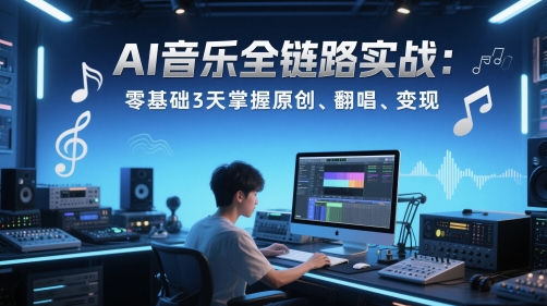 AI音乐全链路实战变现课：零基础3天掌握原创、翻唱、变现K叔网赚资源-网赚项目-副业赚钱-互联网创业-资源整合K叔网赚资源
