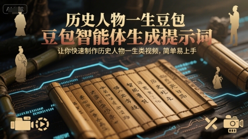 历史人物一生豆包智能体生成提示词，让你快速制作历史人物一生类视频，简单易上手K叔网赚资源-网赚项目-副业赚钱-互联网创业-资源整合K叔网赚资源
