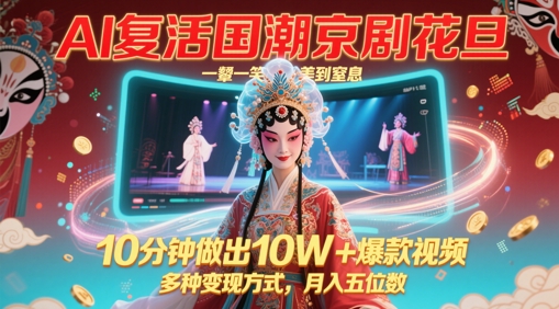AI复活国潮京剧花旦，一颦一笑美到窒息，10分钟做出10W+爆款视频，多种变现方式，月入五位数K叔网赚资源-网赚项目-副业赚钱-互联网创业-资源整合K叔网赚资源