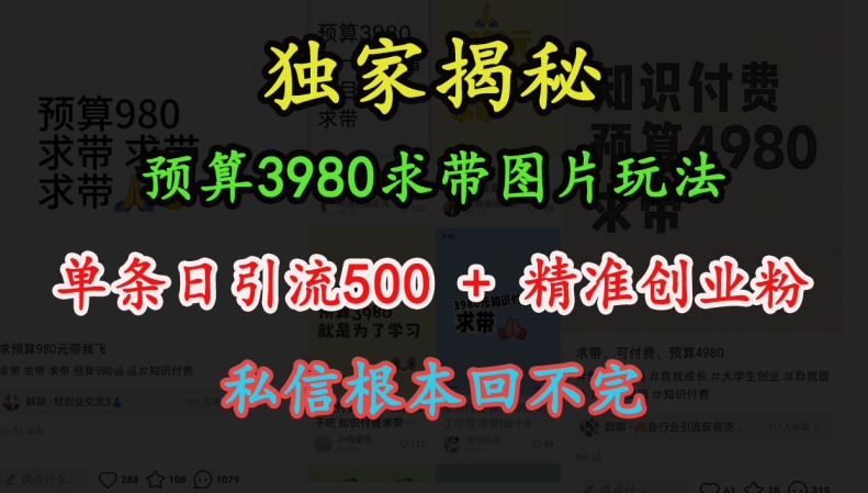 预算3980求带 图片玩法，单条日引流500+精准创业粉，私信根本回不完K叔网赚资源-网赚项目-副业赚钱-互联网创业-资源整合K叔网赚资源