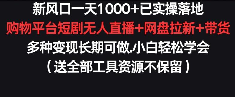 新风口一天1000+已实操落地购物平台短剧无人直播+网盘拉新+带货多种变现长期可做【揭秘】K叔网赚资源-网赚项目-副业赚钱-互联网创业-资源整合K叔网赚资源