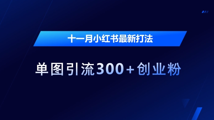 十一月小红书最新打法，单图引流300+创业粉【揭秘】K叔网赚资源-网赚项目-副业赚钱-互联网创业-资源整合K叔网赚资源
