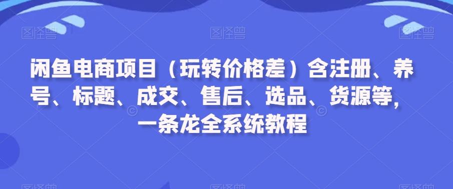 闲鱼电商项目(玩转价格差)含注册、养号、标题、成交、售后、选品、货源等，一条龙全系统教程K叔网赚资源-网赚项目-副业赚钱-互联网创业-资源整合K叔网赚资源