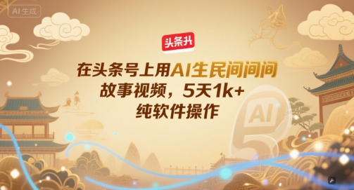 在头条号上用AI生民间故事视频，5天1k+，纯软件操作K叔网赚资源-网赚项目-副业赚钱-互联网创业-资源整合K叔网赚资源