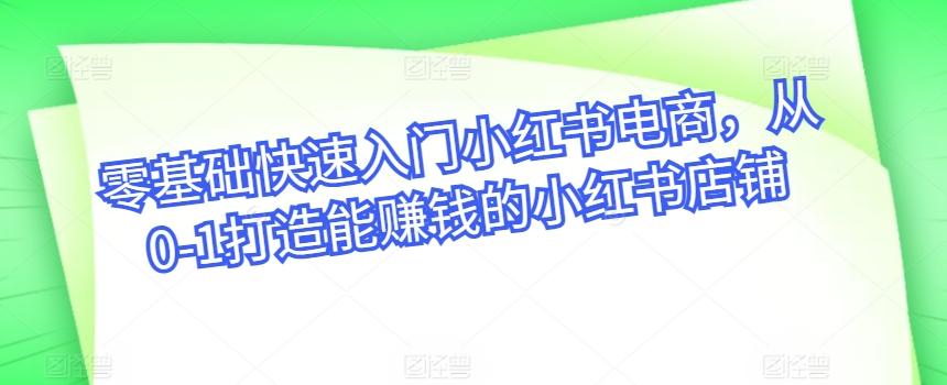 零基础快速入门小红书电商，从0-1打造能赚钱的小红书店铺K叔网赚资源-网赚项目-副业赚钱-互联网创业-资源整合K叔网赚资源