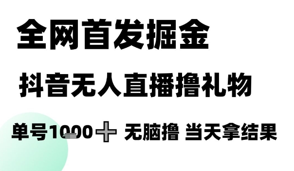 全网首发掘金抖音无人直播撸礼物，单号1k +无脑撸，当天拿结果【揭秘】K叔网赚资源-网赚项目-副业赚钱-互联网创业-资源整合K叔网赚资源