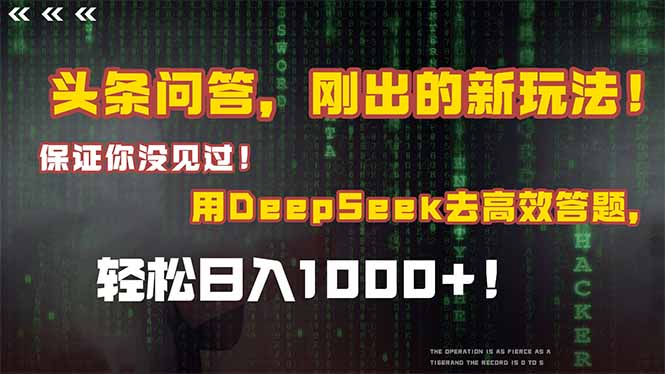 头条问答，刚出的新玩法！保证你没见过！结合Deepseek高效答题，日入1000+K叔网赚资源-网赚项目-副业赚钱-互联网创业-资源整合K叔网赚资源