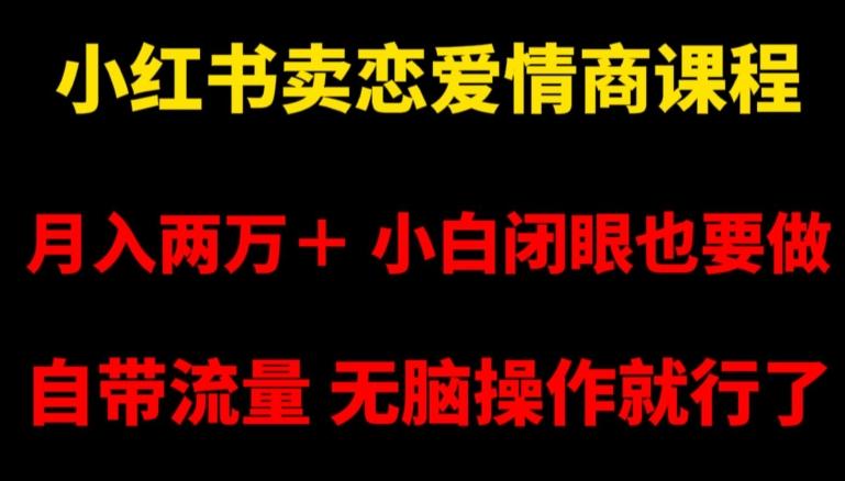 小红书卖恋爱情商课程，月入两万＋，小白闭眼也要做，自带流量，无脑操作就行了【揭秘】K叔网赚资源-网赚项目-副业赚钱-互联网创业-资源整合K叔网赚资源