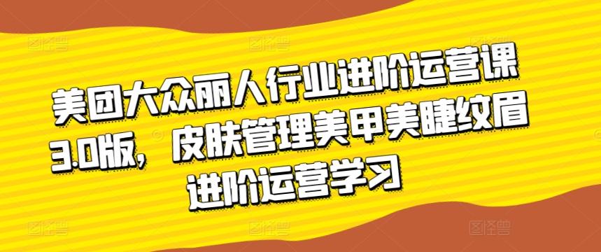 美团大众丽人行业进阶运营课3.0版，皮肤管理美甲美睫纹眉进阶运营学习K叔网赚资源-网赚项目-副业赚钱-互联网创业-资源整合K叔网赚资源