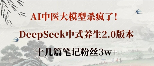 AI中医大模型杀疯了！DeepSeek中式养生2.0版本，十几篇笔记粉丝3w+K叔网赚资源-网赚项目-副业赚钱-互联网创业-资源整合K叔网赚资源