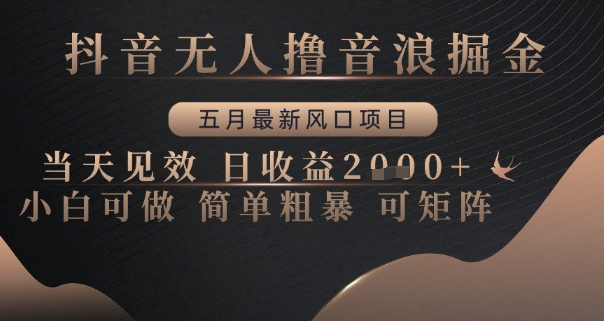 抖音无人撸音浪掘金，五月最新风口项目，当天见效，日收益多张，小白可做简单粗暴可矩阵【揭秘】K叔网赚资源-网赚项目-副业赚钱-互联网创业-资源整合K叔网赚资源