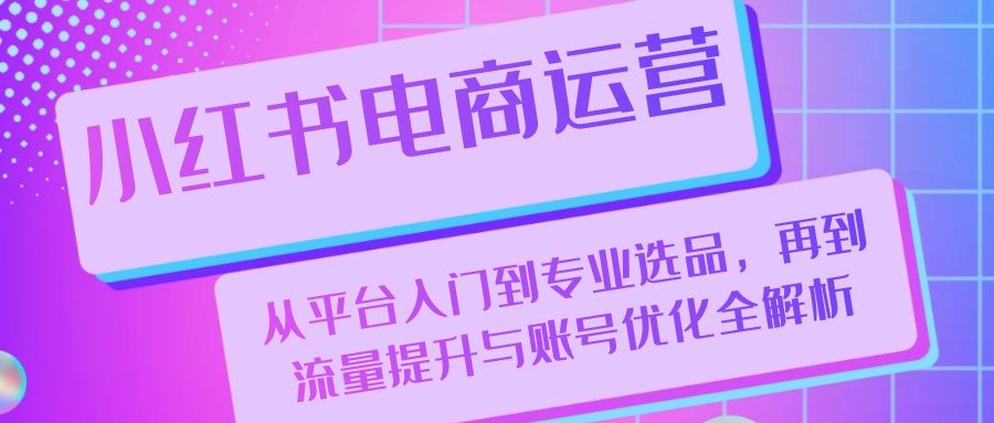 小红书电商运营：从平台入门到专业选品，再到流量提升与账号优化全解析K叔网赚资源-网赚项目-副业赚钱-互联网创业-资源整合K叔网赚资源