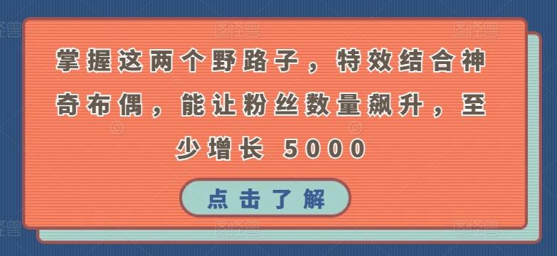 掌握这两个野路子，特效结合神奇布偶，能让粉丝数量飙升，至少增长 5000【揭秘】K叔网赚资源-网赚项目-副业赚钱-互联网创业-资源整合K叔网赚资源