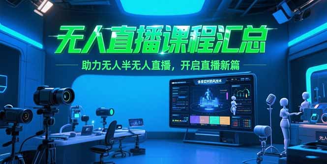 无人直播课程汇总，含非实时防风技术，助力无人半无人直播，开启直播新篇K叔网赚资源-网赚项目-副业赚钱-互联网创业-资源整合K叔网赚资源