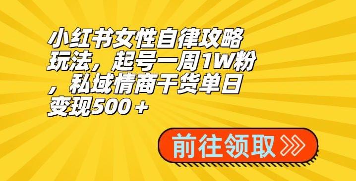 小红书女性自律攻略玩法，起号一周1W粉，私域情商干货单日变现500＋K叔网赚资源-网赚项目-副业赚钱-互联网创业-资源整合K叔网赚资源