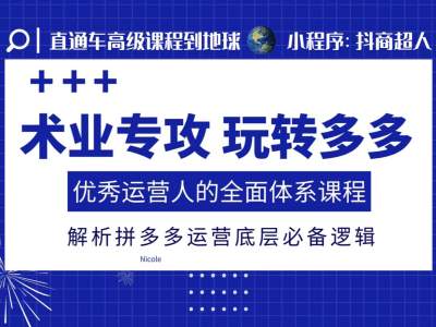 术业专攻玩转多多，优秀运营人的全面体系课程，解析拼多多运营底层必备逻辑K叔网赚资源-网赚项目-副业赚钱-互联网创业-资源整合K叔网赚资源