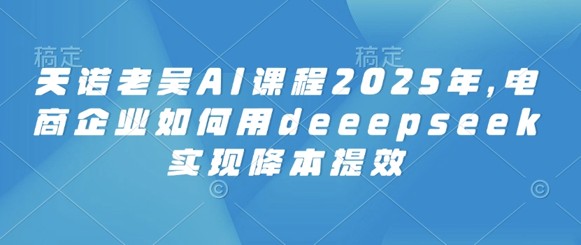 天诺老吴AI课程2025年，电商企业如何用deeepseek实现降本提效K叔网赚资源-网赚项目-副业赚钱-互联网创业-资源整合K叔网赚资源