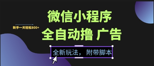 微信小程序全自动撸广告项目，彻底解决没流量的问题，新手一天8张+【揭秘】K叔网赚资源-网赚项目-副业赚钱-互联网创业-资源整合K叔网赚资源