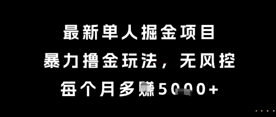 最新单人掘金项目，暴力撸金玩法，无风控，每个月多挣5k+【揭秘】K叔网赚资源-网赚项目-副业赚钱-互联网创业-资源整合K叔网赚资源