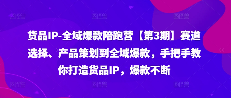 货品IP全域爆款陪跑营【第3期】赛道选择、产品策划到全域爆款，手把手教你打造货品IP，爆款不断K叔网赚资源-网赚项目-副业赚钱-互联网创业-资源整合K叔网赚资源