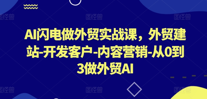 AI闪电做外贸实战课，​外贸建站-开发客户-内容营销-从0到3做外贸AI(更新)K叔网赚资源-网赚项目-副业赚钱-互联网创业-资源整合K叔网赚资源