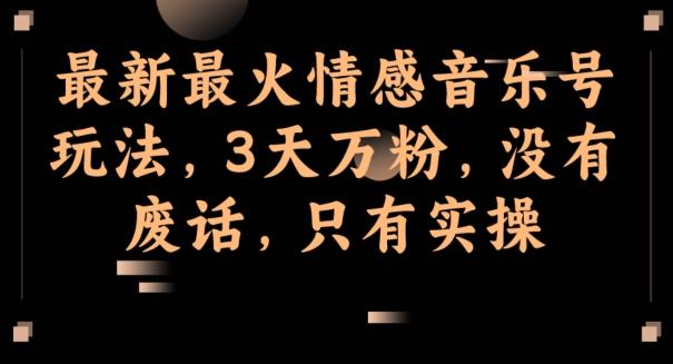 最新最火情感音乐号玩法，3天万粉，没有废话，只有实操K叔网赚资源-网赚项目-副业赚钱-互联网创业-资源整合K叔网赚资源