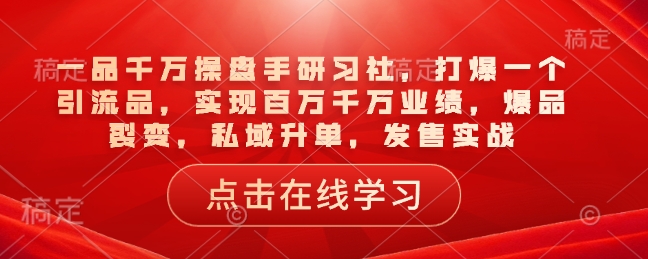 一品千万操盘手研习社，打爆一个引流品，实现百万千万业绩，爆品裂变，私域升单，发售实战K叔网赚资源-网赚项目-副业赚钱-互联网创业-资源整合K叔网赚资源