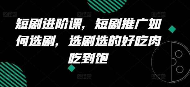短剧进阶课，短剧推广如何选剧，选剧选的好吃肉吃到饱K叔网赚资源-网赚项目-副业赚钱-互联网创业-资源整合K叔网赚资源