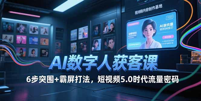 AI数字人获客课，6步突围+霸屏打法，短视频5.0时代流量密码K叔网赚资源-网赚项目-副业赚钱-互联网创业-资源整合K叔网赚资源