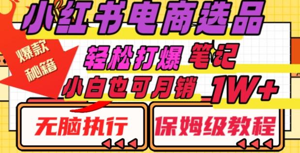 小红书电商爆款选品秘籍，帮你轻松打爆笔记，小白也可轻松月销10000+K叔网赚资源-网赚项目-副业赚钱-互联网创业-资源整合K叔网赚资源