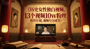 历史女性独白视频，13个视频10w粉丝，伙伴计划，视频号分成等K叔网赚资源-网赚项目-副业赚钱-互联网创业-资源整合K叔网赚资源