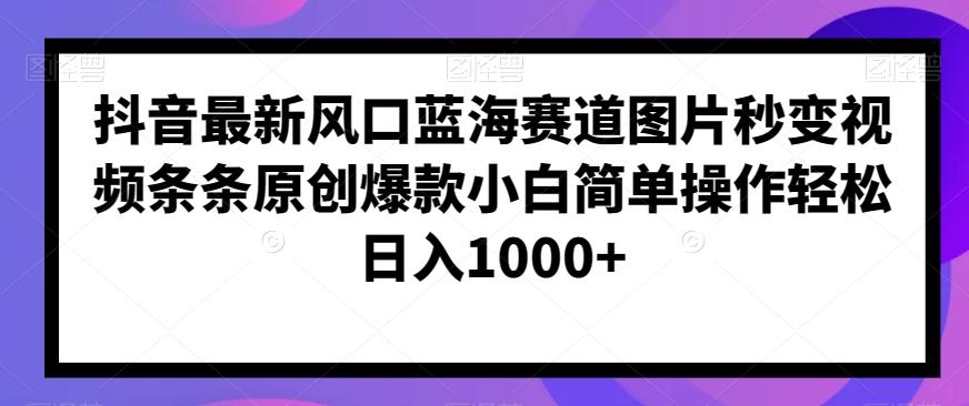 抖音最新风口蓝海赛道图片秒变视频条条原创爆款小白简单操作轻松日入1000+K叔网赚资源-网赚项目-副业赚钱-互联网创业-资源整合K叔网赚资源